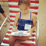 Eve assisting me with clerk of course duties at the swim meet